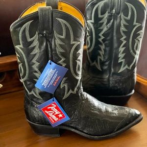 Tony Lama Four-piece ostrich boots, 12D Black